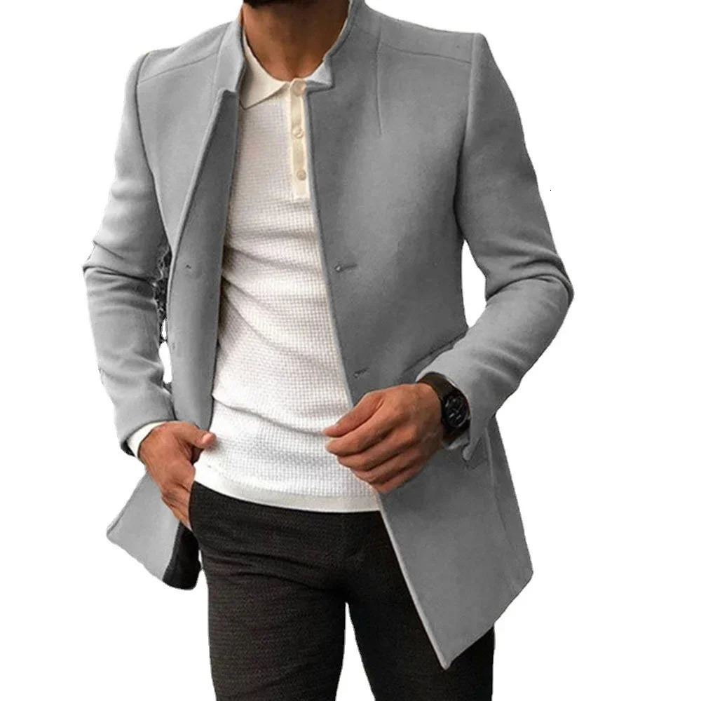 2024 Spring and Autumn Casual Mens Clothing for Youth Trendy Solid Color Slim Fit Longsleeved Woolen Coat Suits 241017
