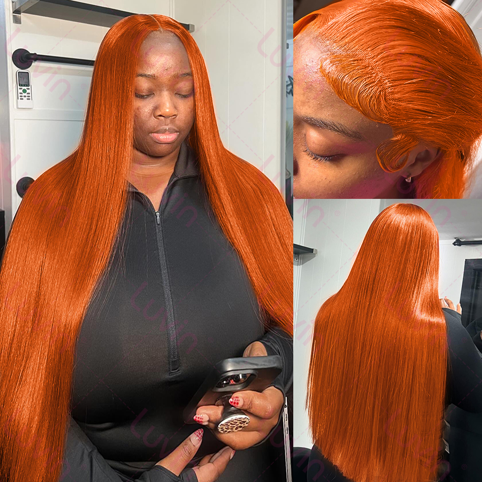 Luvin 30 32 Inches Straight Ginger Orange Human Hair Wig Lace Front 13X4 13X6 HD Frontal Colored Wigs Preplucked For Women