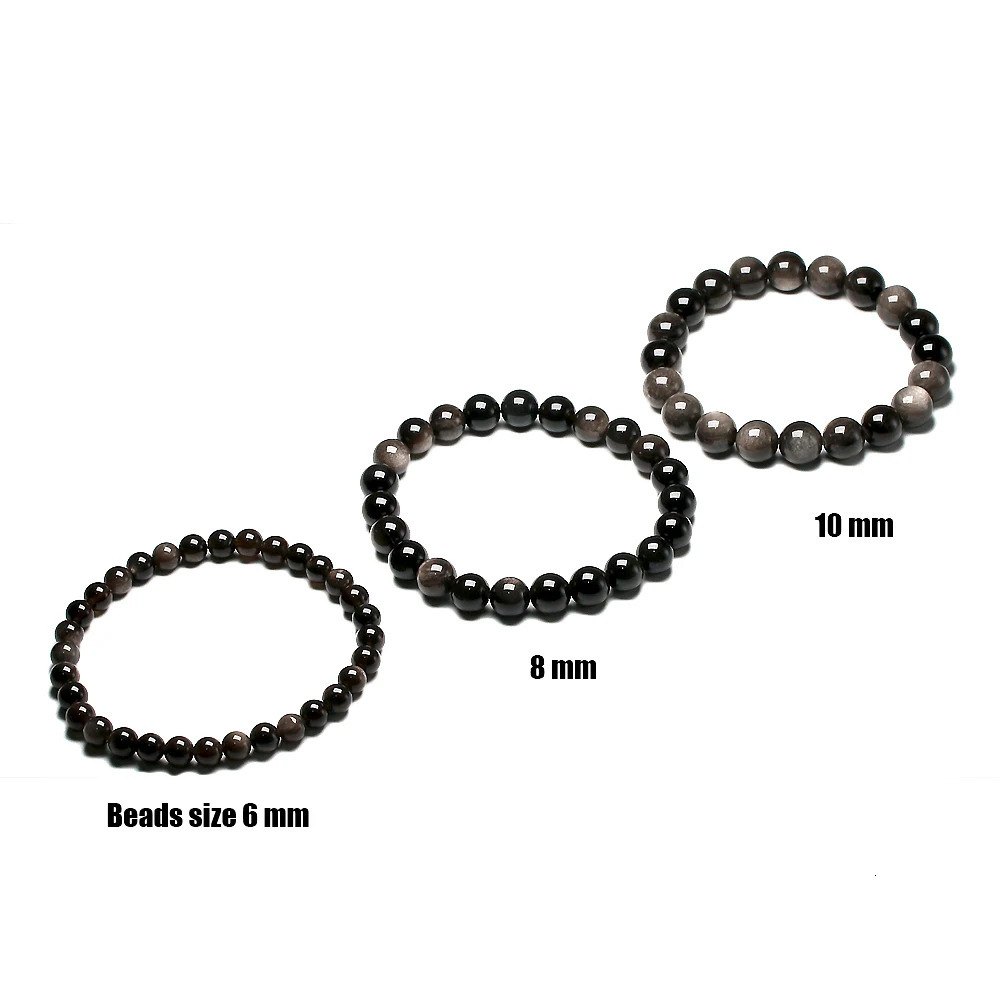 Natural silver obsidian bracelet mens jewelry stone beads round bracelet energy bracelet womens Valentines Day gift jewelry 241017