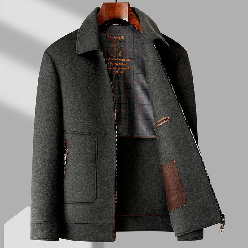 Classic autumn and winter detachable duck bottom 100% wool jacket for mens business leisure thick warm windproof 241007