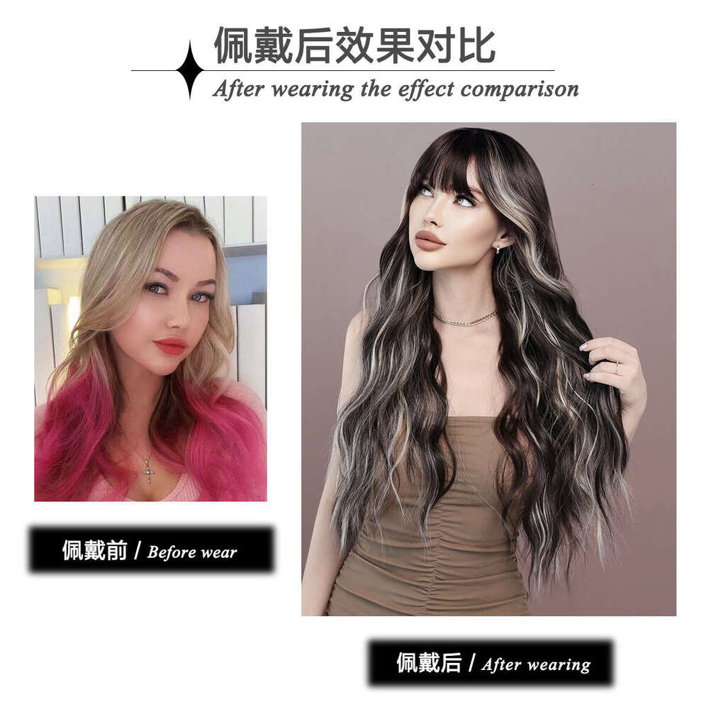 Women's Ed Gold Long Curly Hair Wig Big Wave Striped Wavy Skunk Wigs