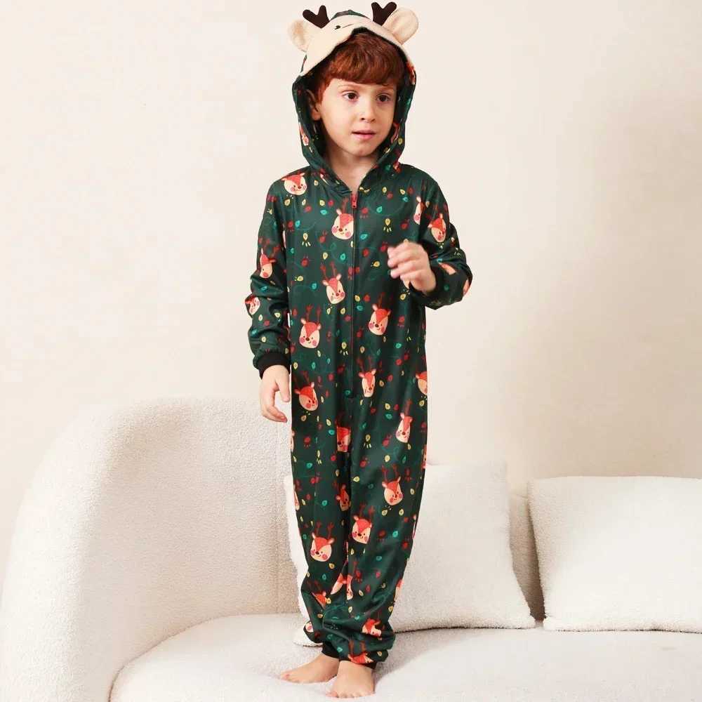 Family Christmas pajamas cartoon reindeer jumpsuit cute earmuffs jumpsuit mom dad child matching set warm and soft pajamas Christmas appearance W24101
