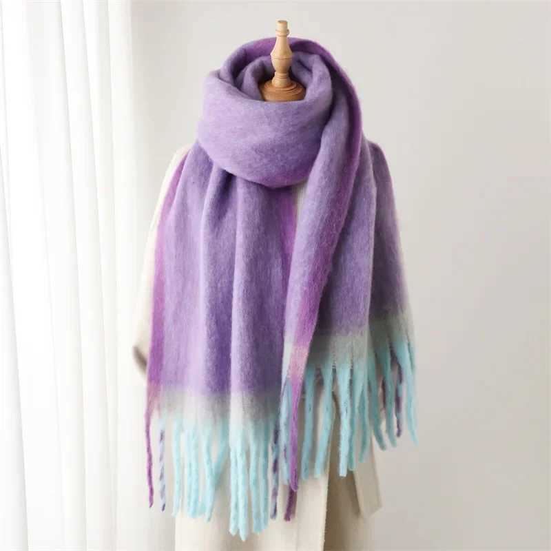 New Fashion Stripe Mohair Thick Scarf Mens Winter Solid Tassel Scarf Student Warm Long Scarf Shawl Collar X241017