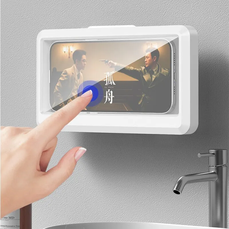 Bathroom Waterproof Phone Holder Box Self-adhesive Touch Screen Universal Shower Phone Case Stand Wall Mount Bathroom Glass Mirror Bathtub Kitchen up 
