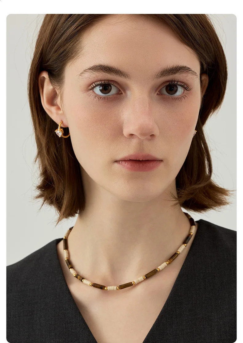 European and American fashion trend high-end n natural stone tiger eye stone bead clown buckle chain 241017