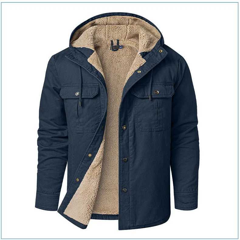 Winter Mens Jacket Lining Lamb Wool Warm Hooded Cotton Shirt Thickened Shirt High Quality Warm Parka Winter Jacket US SizeXJ241017