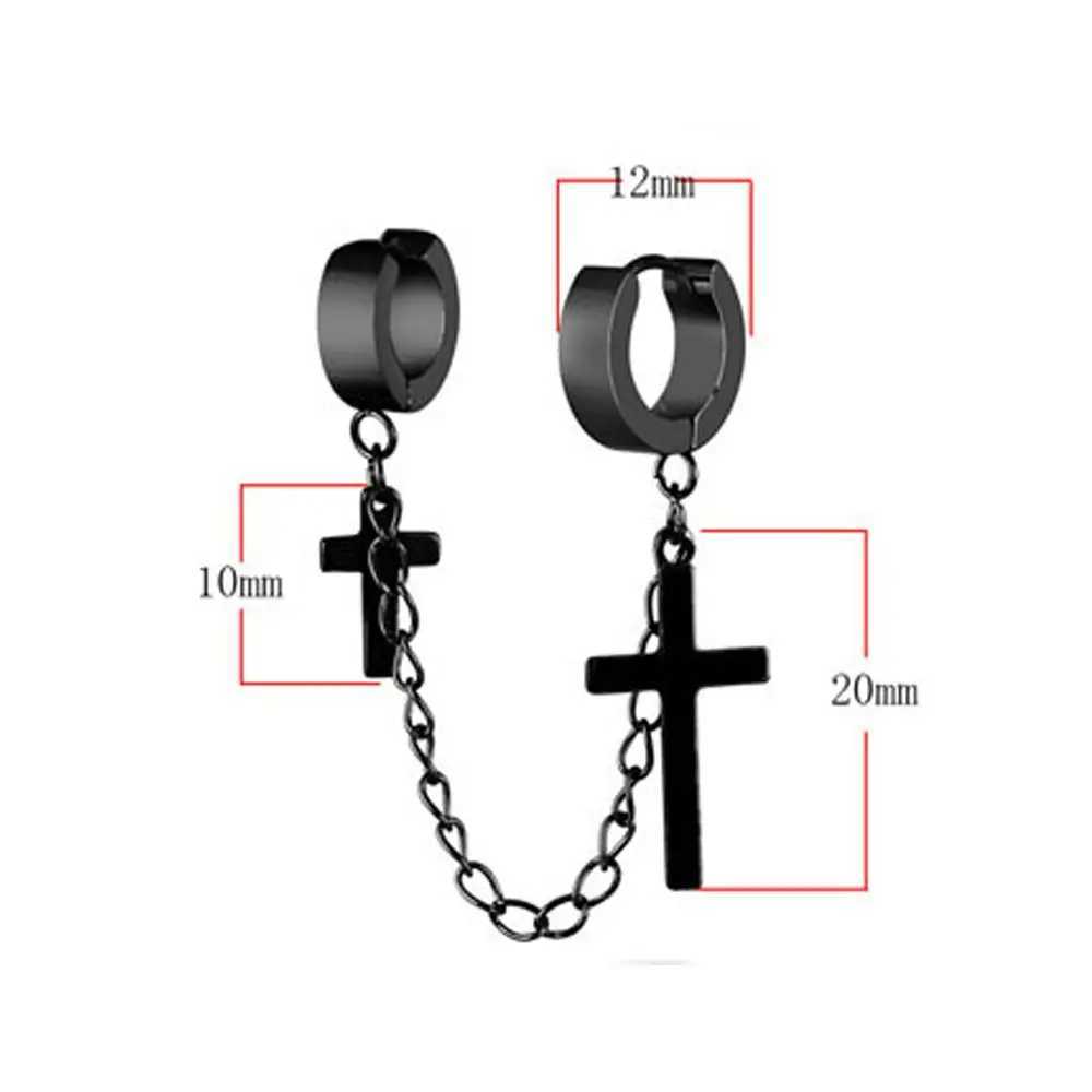 1 piece of fashionable punk cross clip earrings suitable for teenagers women men earrings cuffs jewelry vintage metal chains tassel earrings W241017