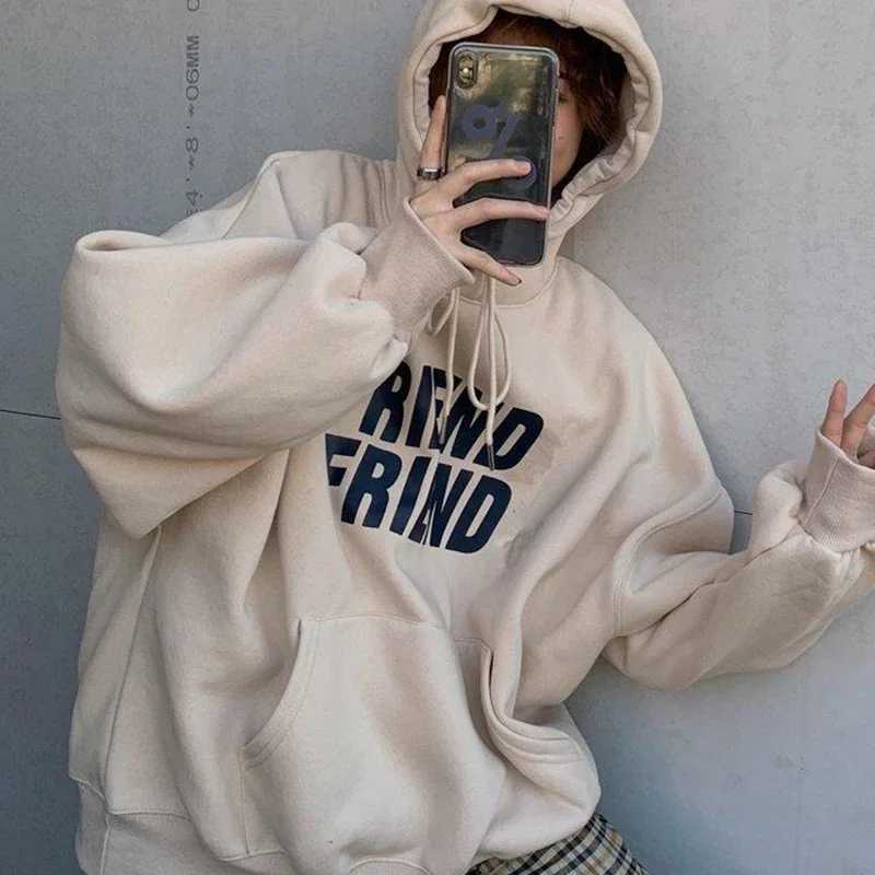 Letter Printed Hooded Sweatshirts Women Harajuku Long Sleeve Oversized Hoodies Woman Autumn Winter Loose Pullover Top FemaleX241016