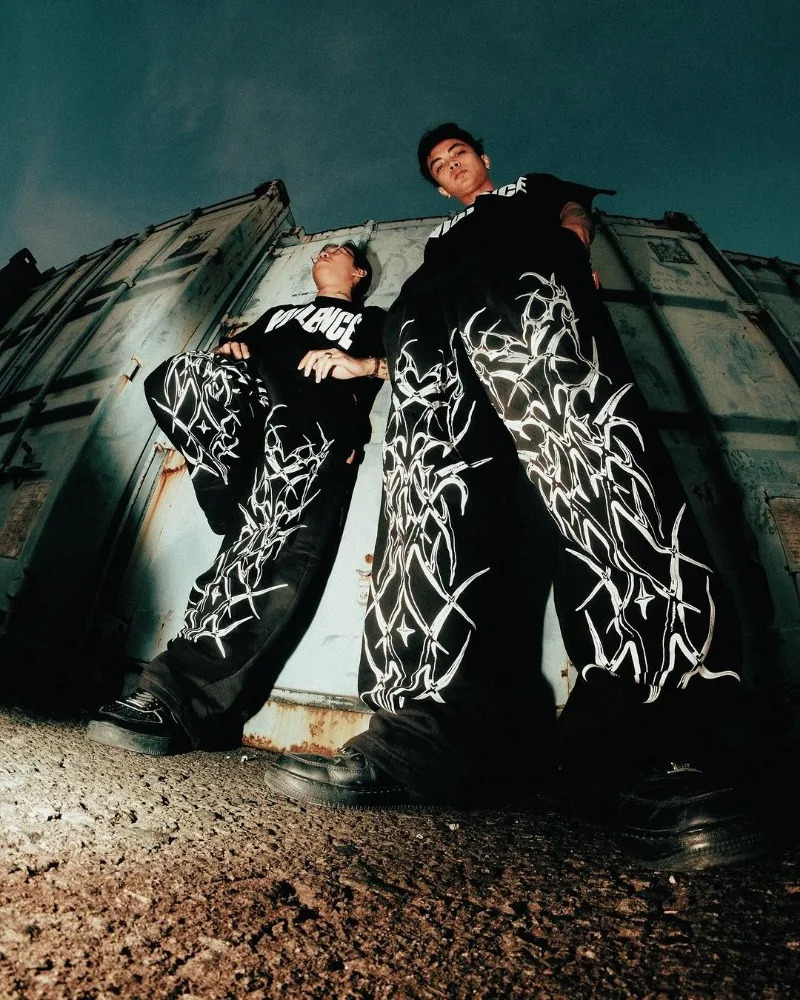 American High Street Trendy Loose Floor Mopping Trousers Men Y2k Gothic Punk Dark Style Printed Oversized Trousers Women 241017