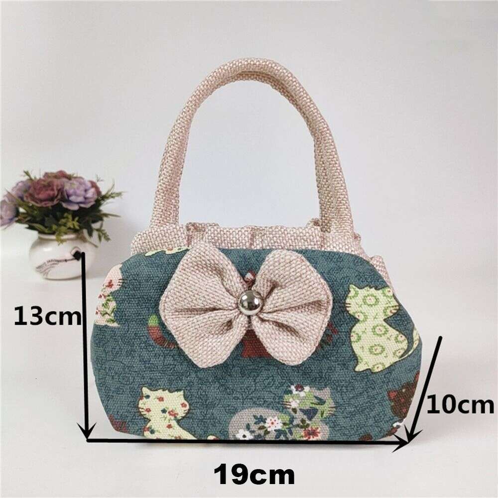 Women Bow Mini Handbag Cotton Canvas Large Capacity Underarm Shopping Tote Phone Purse Handle Bag