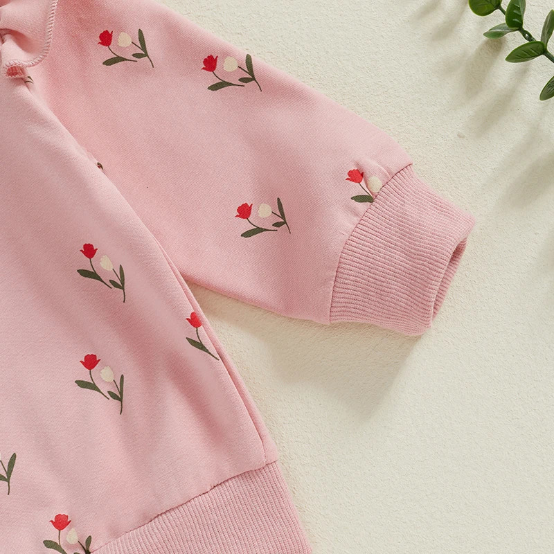 Toddler Girl Ruffle Sleeve Top and Floral Leggings Set Long Crew Neck Sweatshirt with Elastic Waist Pants 2piece Outfit 241017