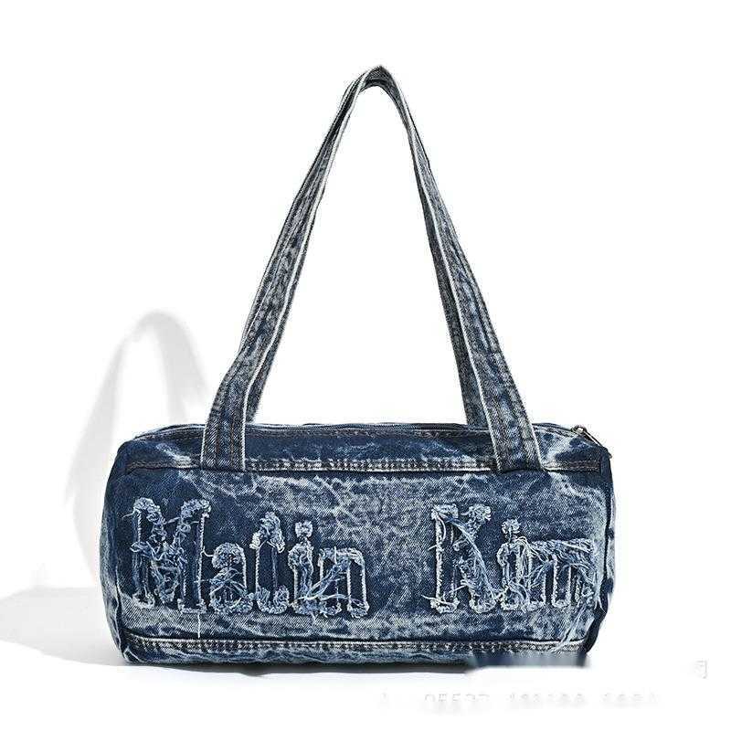CMM denim bag, denim bag, embroidered shoulder bag, travel fitness bag, hand-held pillow bag 241015