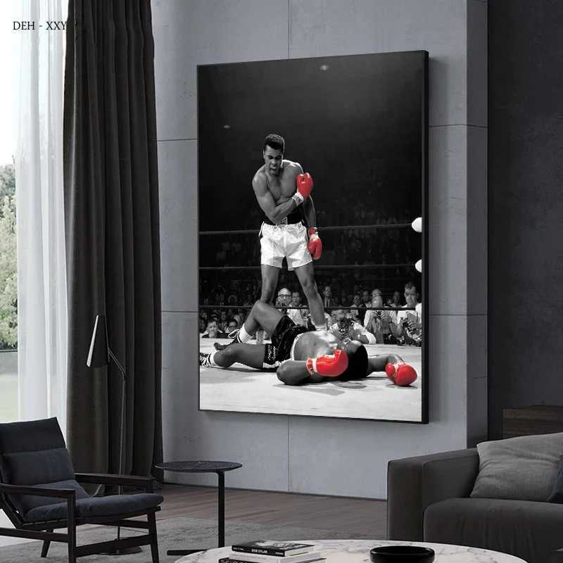 Scandinavian Classic Black and White Vintage Wall Art Boxing King Tyson HD Canvas Poster Print Home Bedroom Living Room DecorXJ241016