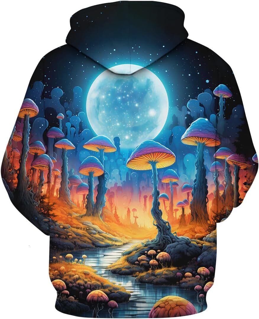 Hoodie for Mens Womens Mens Novelty Mushroom Planet Graphic Hoodie Hoodies 3D Colorful Moon Printing Sweatshirts Pullover,Blue,L Graphic Hoodies sweat