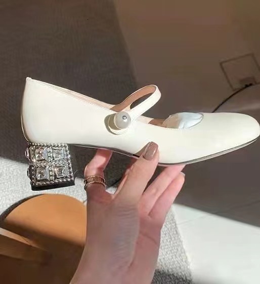 Sheii Suyin Silver Single Shoe Round Toe Buckle With Rhinestone Thick Heels Mary Jane High ddmythur ddmythur