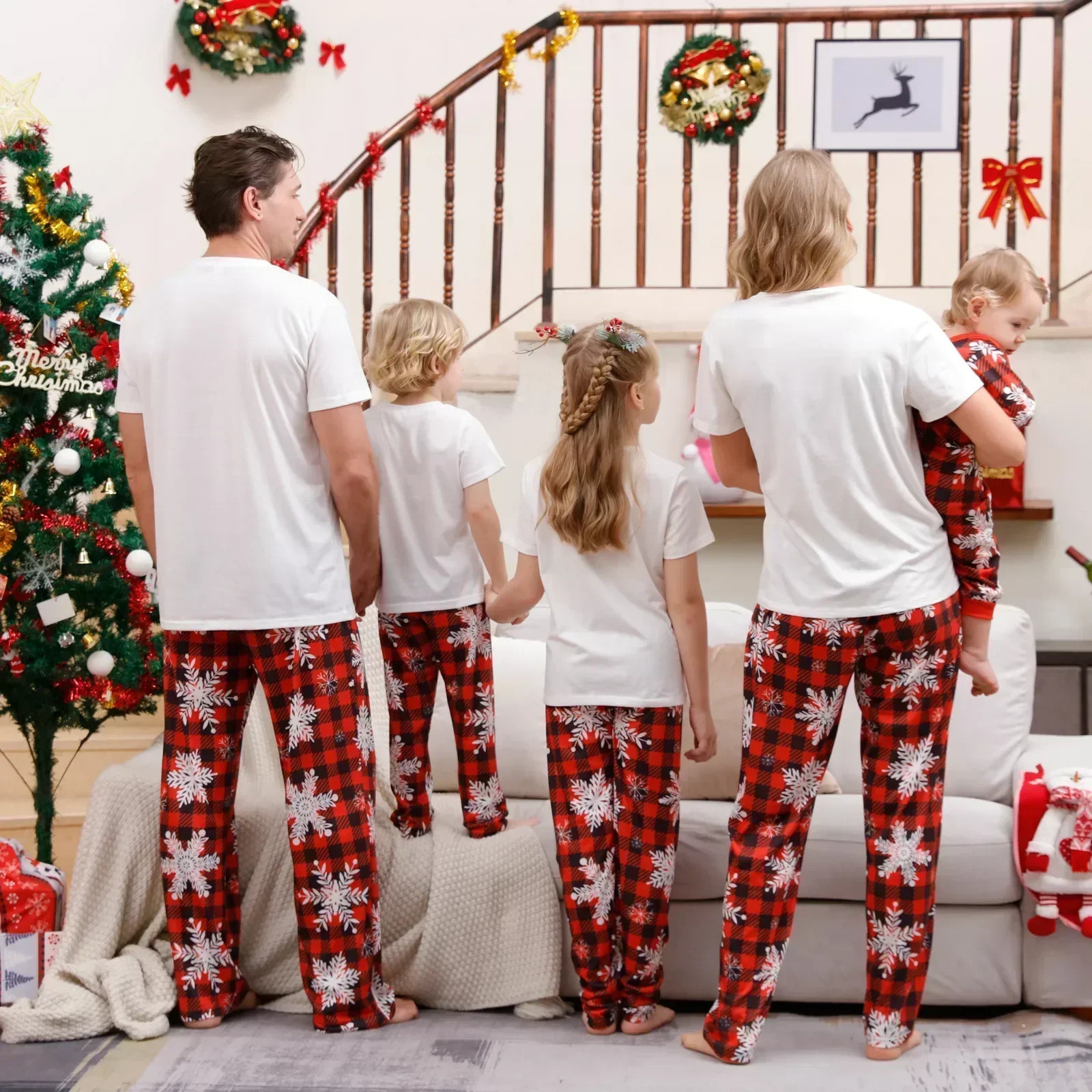 Merry Christmas Santa Tree Print Pajamas Set Short Sleeve Adults Kids Matching Outfits Soft Loose Sleepwear Xmas Family Look Pjs 241017