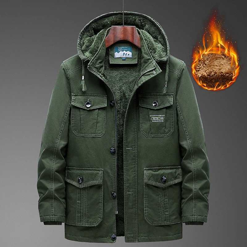 Mens padded clothing autumn and winter new item solid color loose large size multi pocket outdoor adventure warm jacket mens work jacket X241017