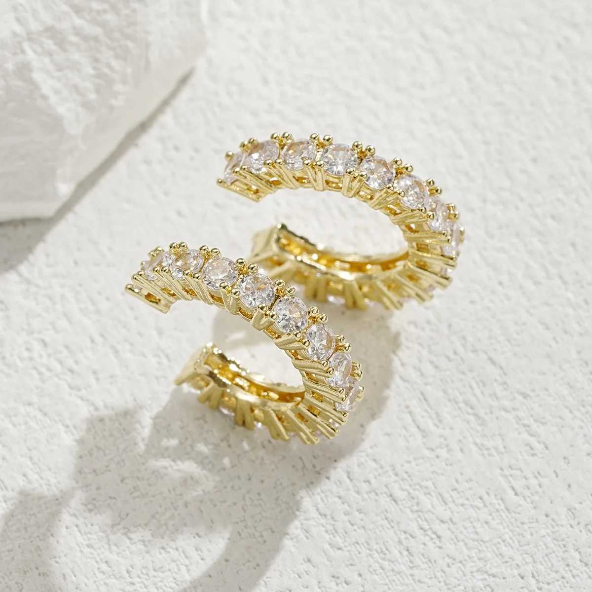 2pcs full rhinestone zircon earrings with cuffs and ear clips suitable for women non perforated C-shaped earmuffs W241017