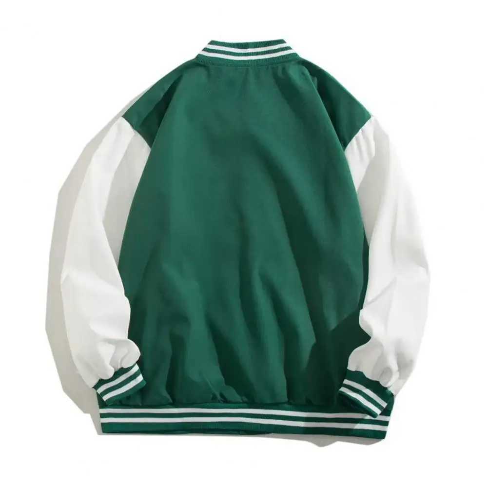 Classic baseball uniform street style baseball jacket fashionable contrasting color jacket with elastic cuffs mens stand up collar M241017