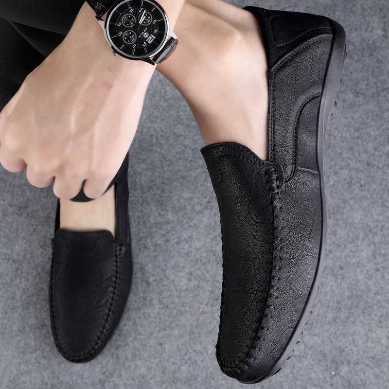 Genuine Leather Men Shoes Casual Formal Man Loafers Luxury Italian Slip Brand Male Boat Size 46 47 Mocassins HomensXJ250118