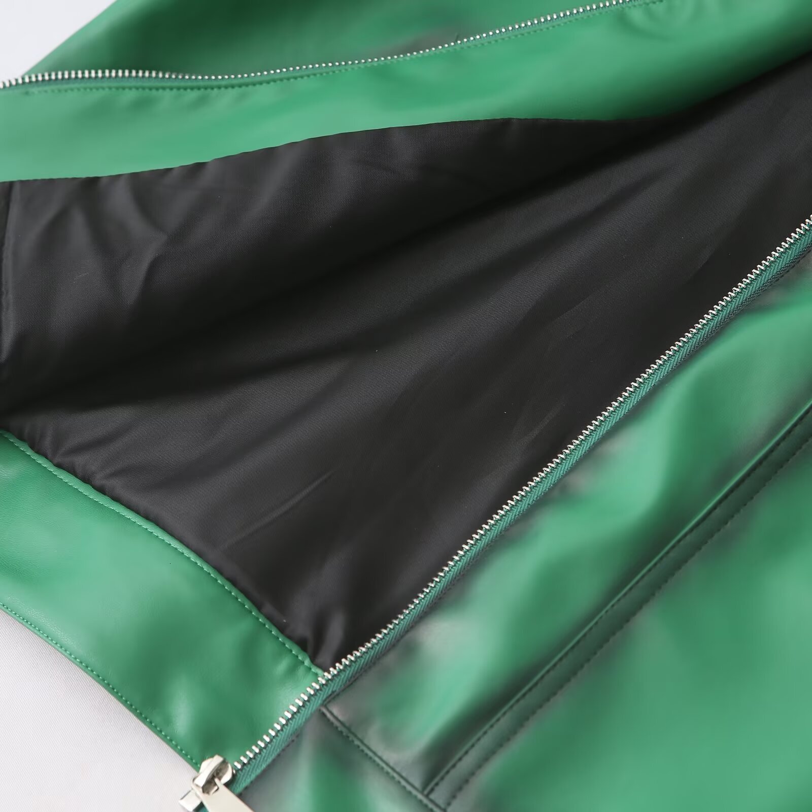 Leather Women's With Zipper Femme Jaqueta Green Long Sleeve Elegant Fashion 2024 Inszart Woman Jackets Coat