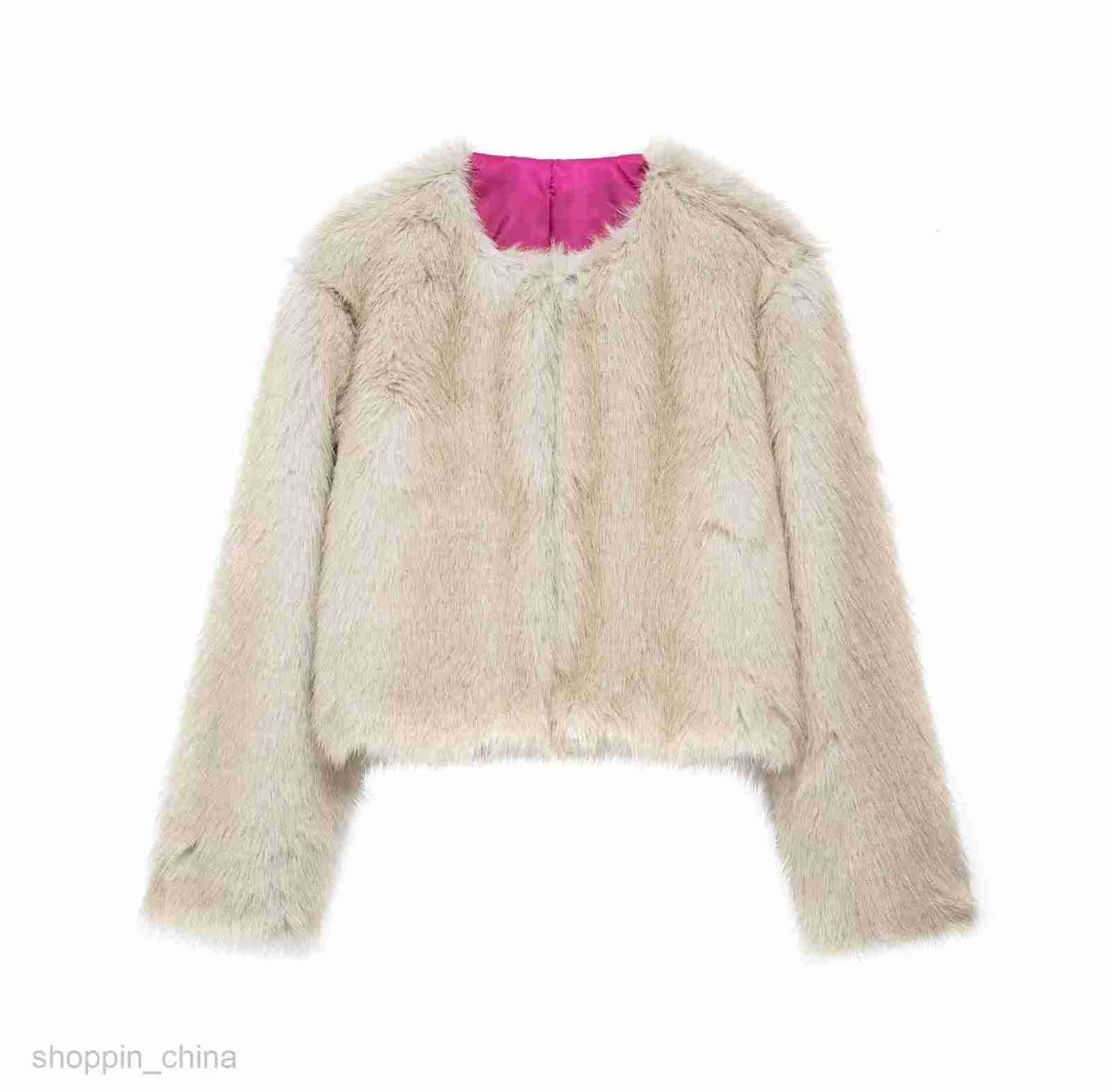 Women's Fur & Faux Fur Fashion jacket Coats Women's autumn and winter new solid color socialite round neck faux fur effect short jacket