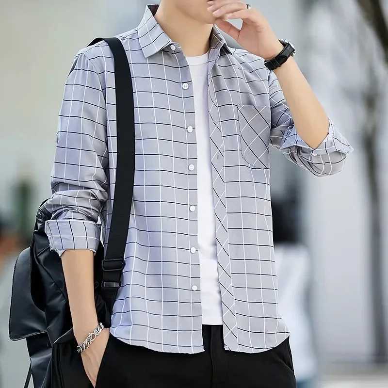 Casual Plaid Shirt Men Slim Fit Cotton Wool Male Long Sleeve Shirts Men Fashion Brand Plus Size M-5XL 2023 Spring New LX241017