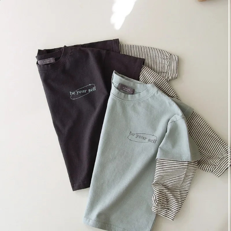 Children Long Sleeve Casual Pullover Baby Letter Print T Shirts Toddler Kids Cotton Tops Boys Girls Patchwork Sweatshirts 241017