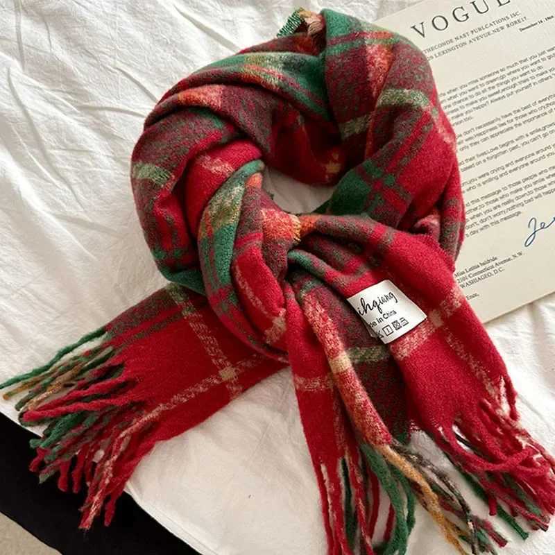 Christmas vintage cashmere scarf tassel plain double-sided scarf for women winter thick long shawl New Years gift outdoor cycling X241017
