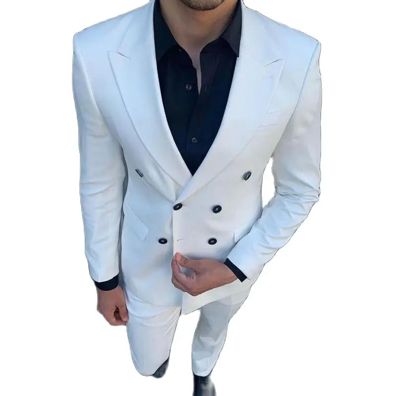 White Slim Fit Men Suits for Wedding 2 Piece Groom Tuxedo Peaked Lapel 2024 Custom Male Fashion Costume Jacket with Pants