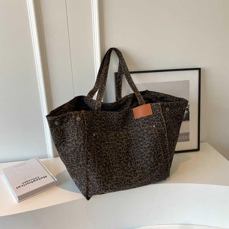 popular bag women autumn winter fashion shoulder bag, large capacity leopard print tote bag, canvas large bag 241015