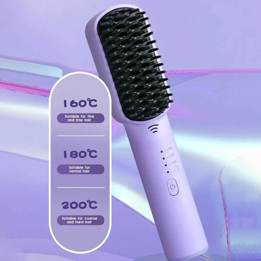 New High Quality Hair Straightener Hot Comb Multifunctional Straight Comb Brush Iron USB Rechargeable Fast Heating Electric ToolXJ241016