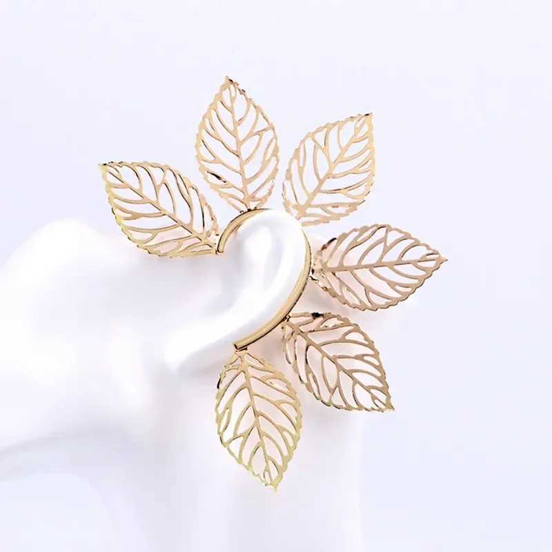 Delysia King Fashion Women Exaggeration Leaf Ear Clip Cute Non Perforated Hollow Large Earrings W241017