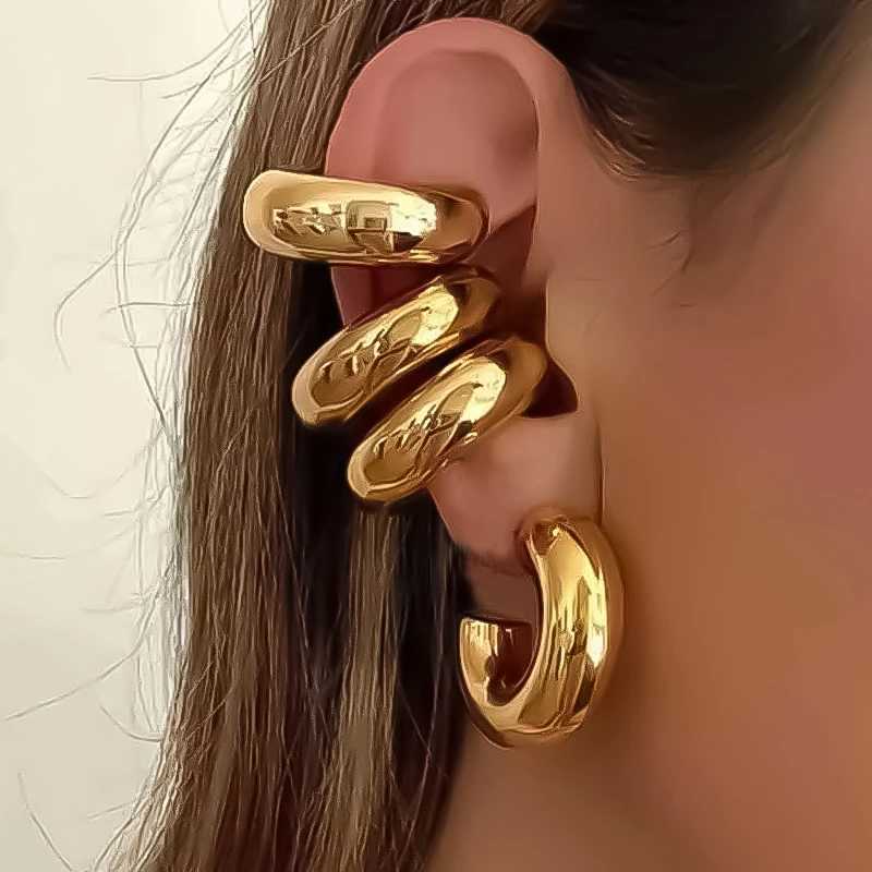 Punk unperforated thick circular clip earrings suitable for women gold-plated C-shaped earrings cuff screw tube thick earrings jewelry gifts W241017