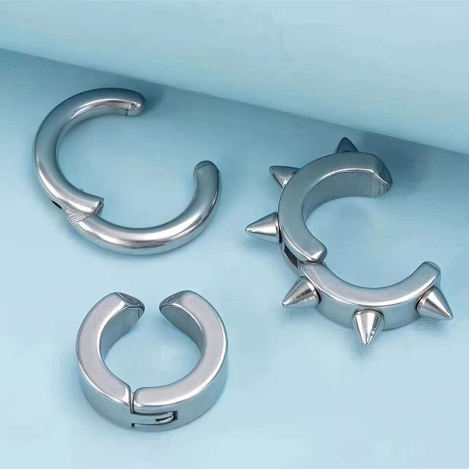 1 pair of stainless steel ear clip earrings suitable for women men non perforated earrings cuffs retro punk earrings W241017