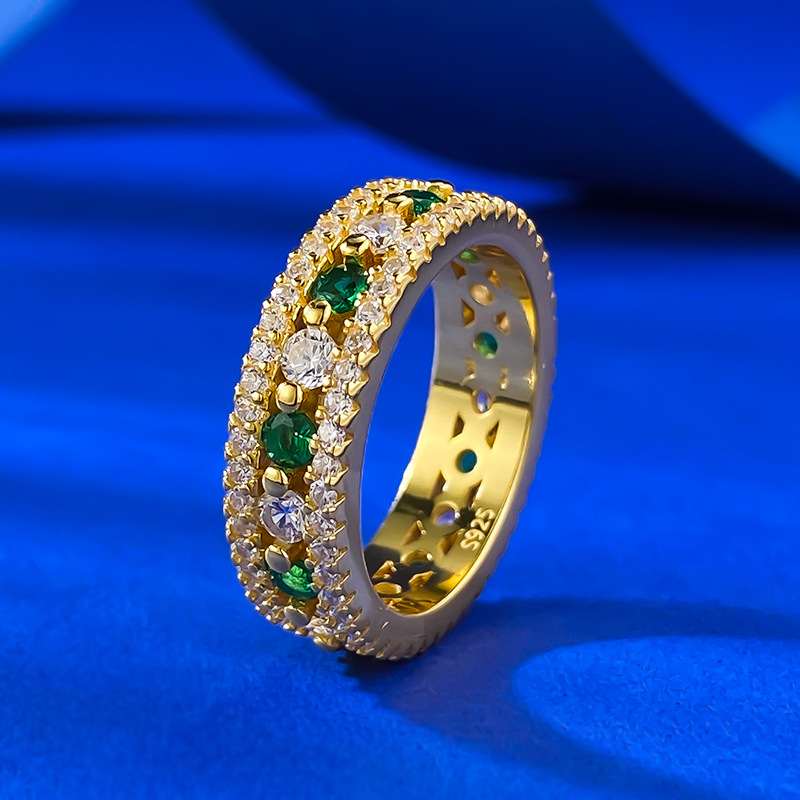 Sterg Sier Emerald Moissanite Engagement Ring| Real Dia Eternity Band