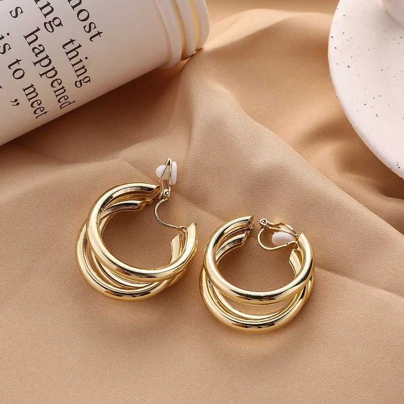 1 pair of fashionable retro C-shaped geometric earrings with temperature no ear holes ear clips for womens parties birthday gifts W241017