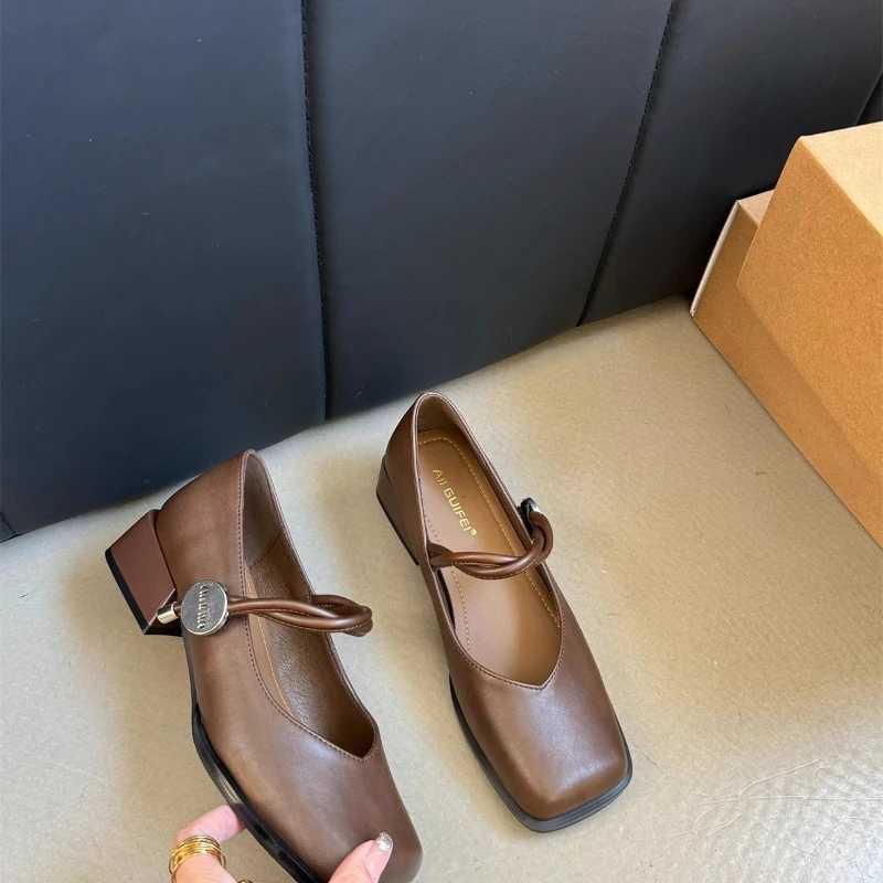 2024 Mary Jane Womens Shoes Spring Autumn Comfortable Womens Single High Heels Retro Middle High Heels Zapatos De Mujer Y241017