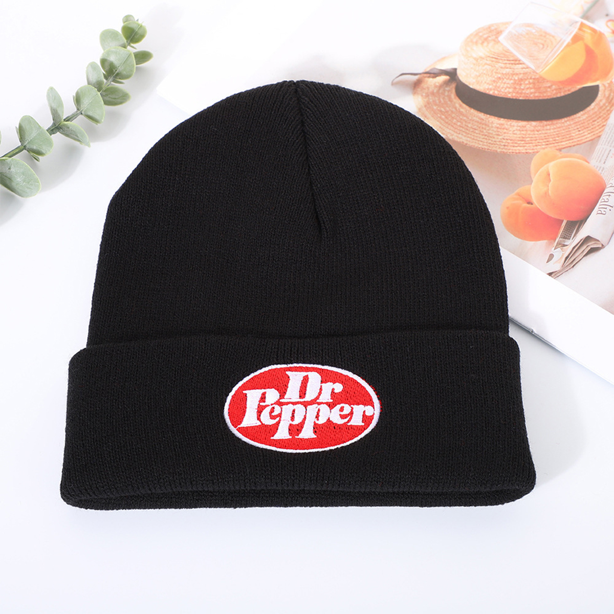 Trendy DR Initial Design Round Top Knit Beanie - Perfect for Cold Weather Comfort