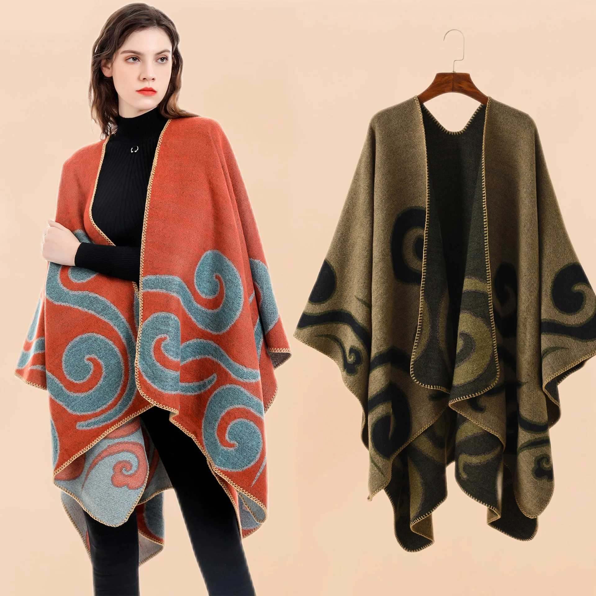 Fitshinling Auspicious Cloud Pattern Winter Shawls And Wraps Bohen Fringe Oversi Wens Winter Ponchos And Capes X241017