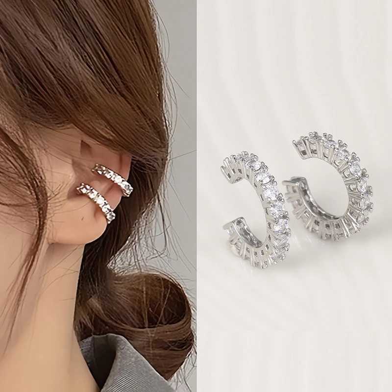 2pcs full rhinestone zircon earrings with cuffs and ear clips suitable for women non perforated C-shaped earmuffs W241017