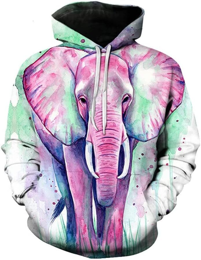 Hoodie for Mens Womens Unisex Funny Animal Hoodies 3D Print Elephant Hooded Sweatshirt Pullover Graphic Hoodies sweatshirt Fashionable and Warm