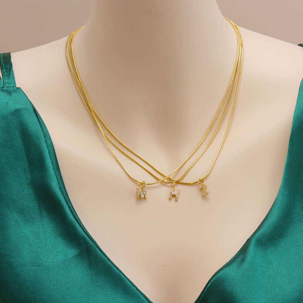 Gold Necklace 26 English Hip Hop Style Designer Stainless Steel Round Snake Bone Chain Letter Necklace