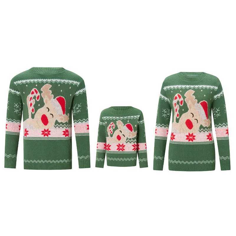 Lamuusaa Christmas Sweater Family Match Adult and Children Cartoon Deer Print Round Neck Long Sleeve Pullover Top Fashion Street Clothing W241015