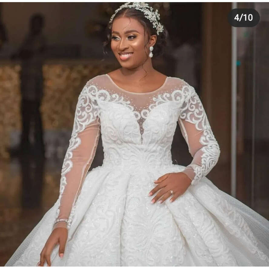 Size Wedding Plus 2022 Dresses Beading Bridal Gowns Long Sleeve Crystal Lace Appliqued Sequined Vestidos De Novia Cg001