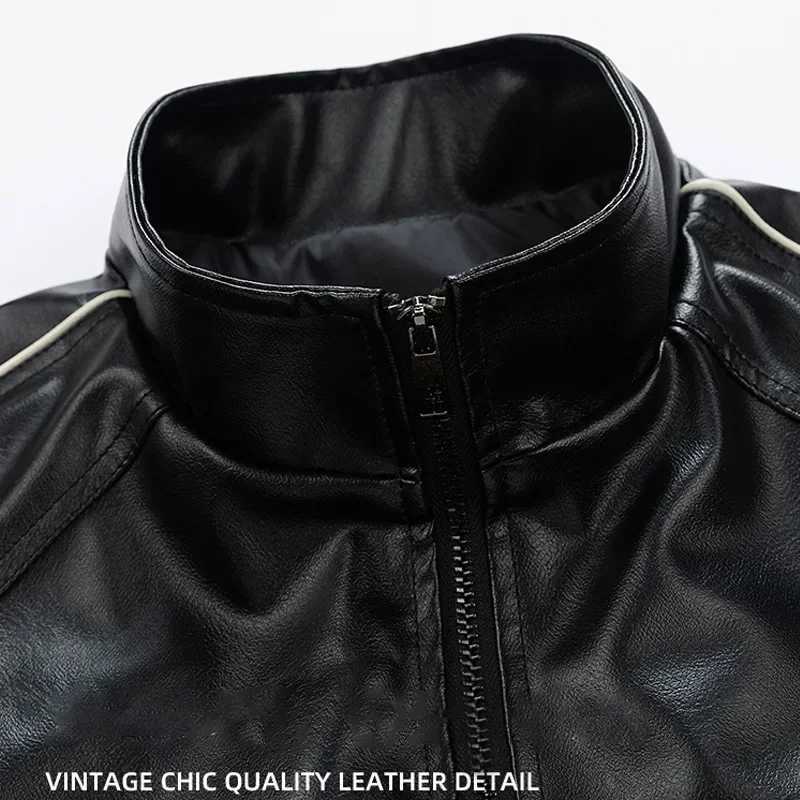 Leather Jacket Men Fashion Motocycle Jackets Stand Colar Pu Fall Winter Outwear Casual Faux Leather Coats Man Mens Clothing Top X241017