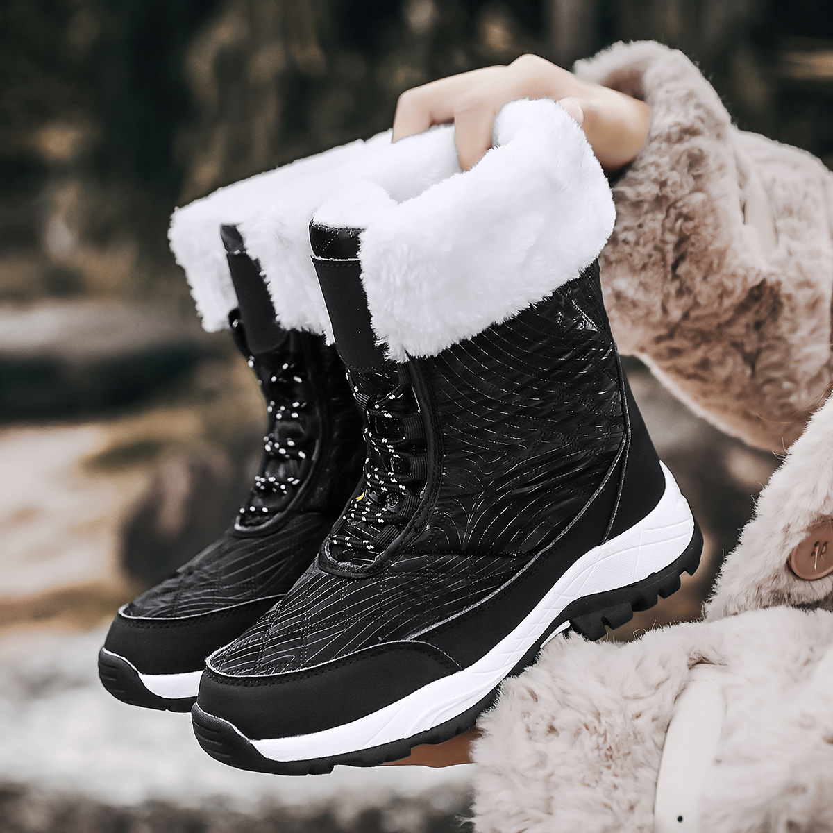winter plus size snow for outdoor travel, high top and plush thick cotton shoes, women's boots