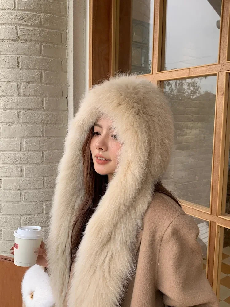 Fur Scarf Hat Integrated with Winter Warmth and Cold Protection Thick Korean Edition 241009