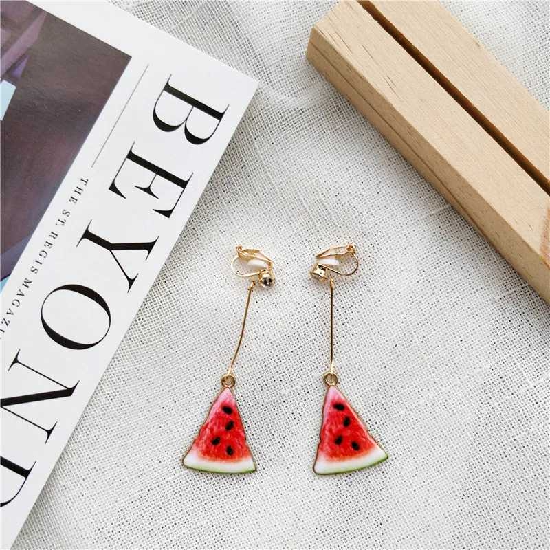 Watermelon Strawberry Fruit Long Pendant Clip Earrings Suitable for Women Holiday Girls No Ear Holes Party Jewelry No Piercing W241017