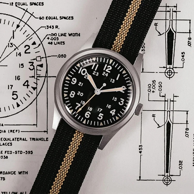RDUNAE 345mm Mens Quartz Watch Retro G10 Military Sanyota 2035 Movement 241009